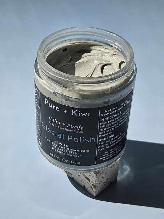 GLACIAL POLISH - Glacial Clay, Willow Bark & Manuka Body Scrub - for gentle exfoliation