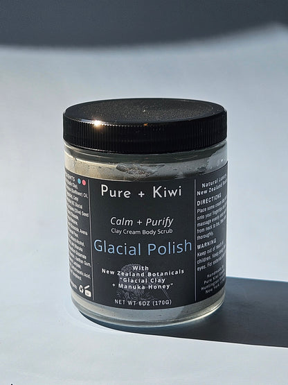 GLACIAL POLISH - Glacial Clay, Willow Bark & Manuka Body Scrub - for gentle exfoliation