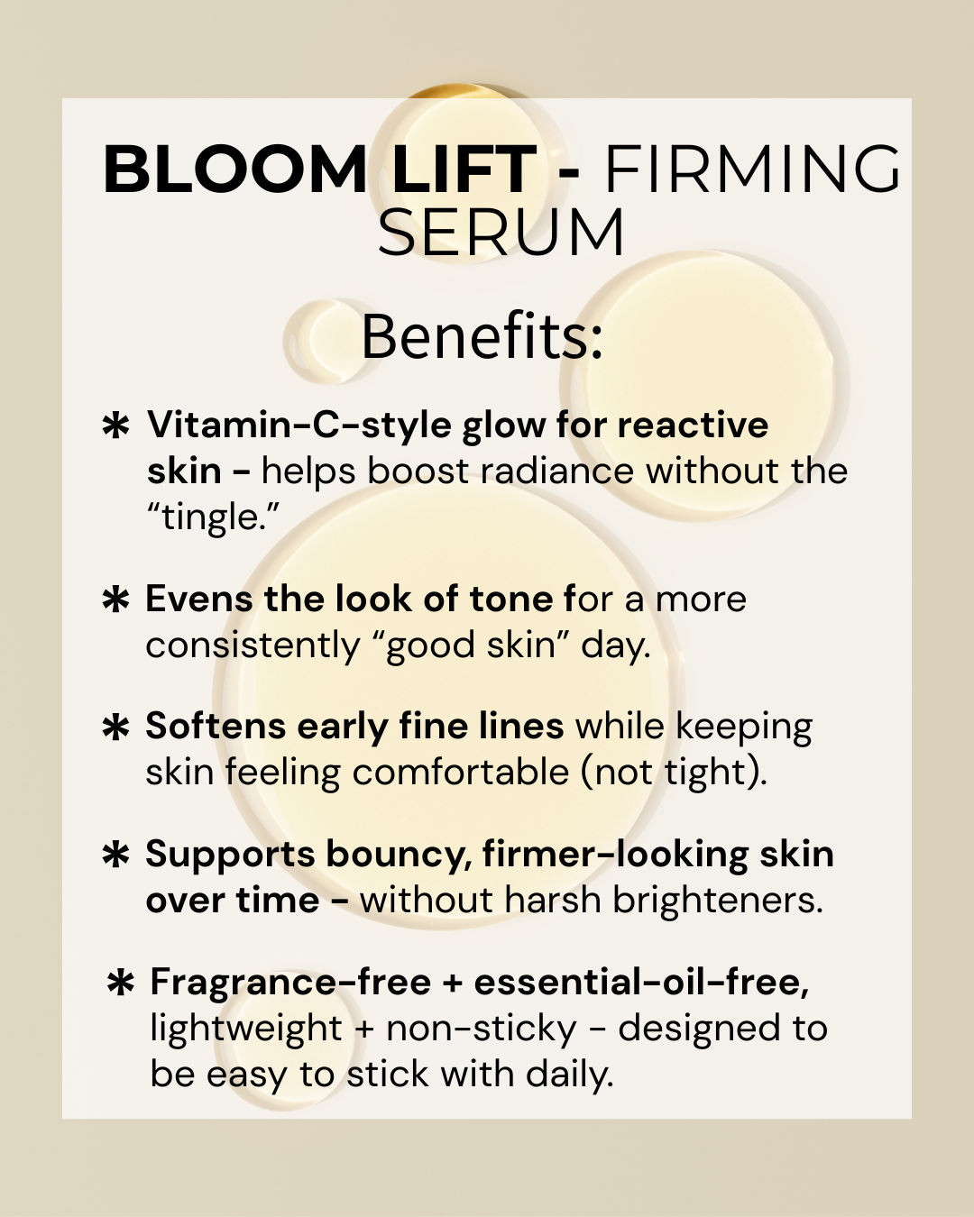 BLOOM LIFT – Brighten + Firm Serum (Sensitive-Skin Safe)