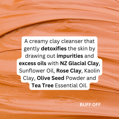 BUFF OFF - Glacial & Rose Clay Cream Cleanser - for exfoliating dry skin & excess oil